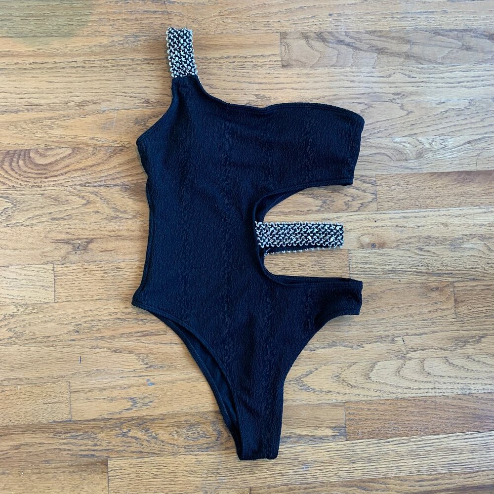 NWOT S Gold & Black One Piece Swimsuit
